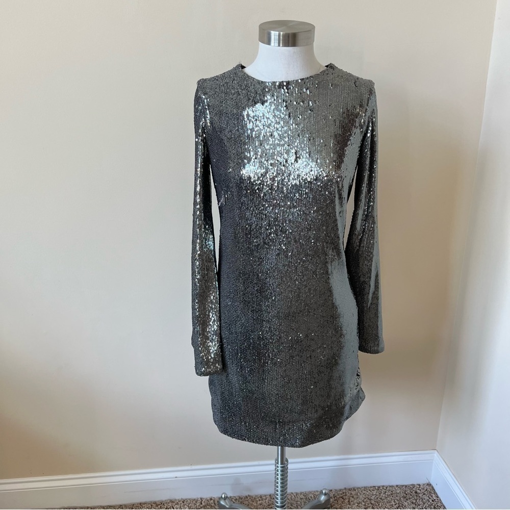 New! Dress the Population long sleeve sequin shift dress nwot 13673